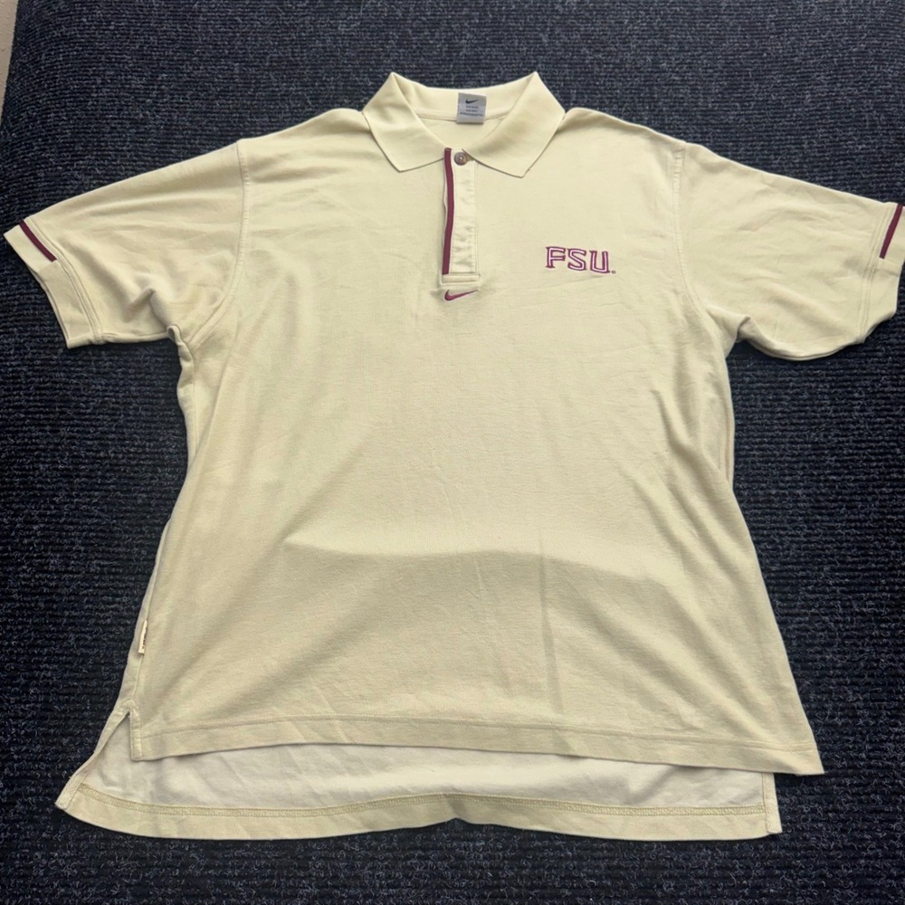 Vintage Nike Team Sports FSU Florida State Polo Shirt Mens Large Cream Tan 90s
